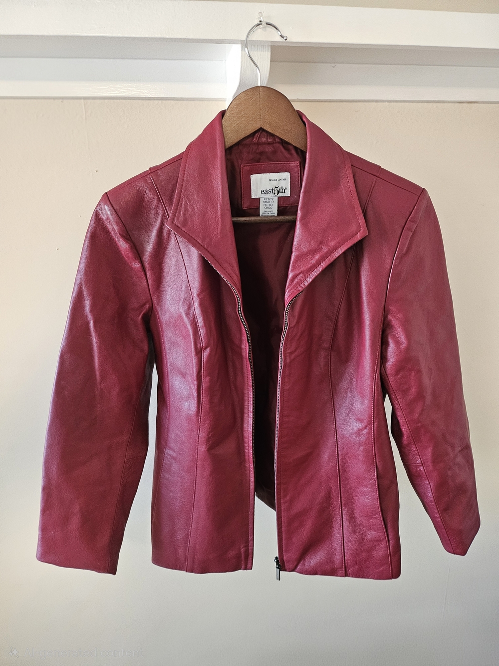 East 5th Women's Raspberry-Red Leather Zip Front Jacket